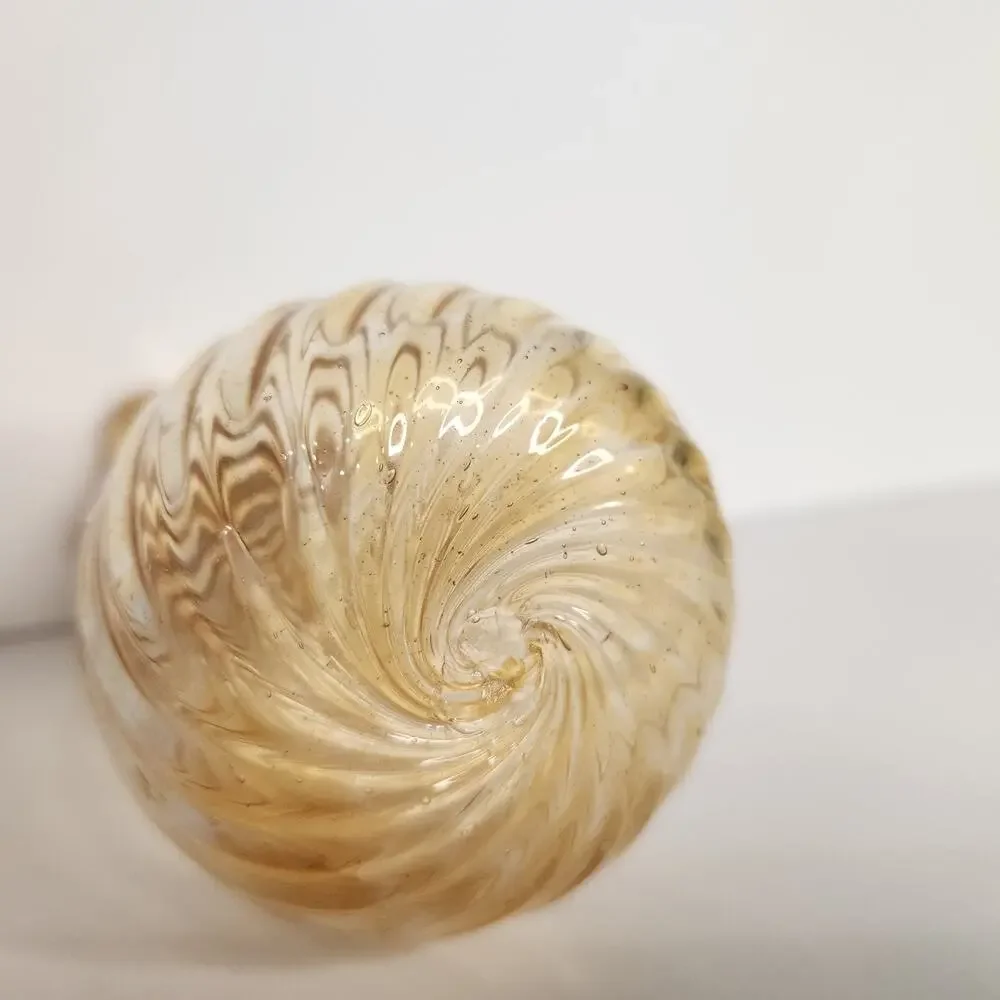 Vintage Amber Hand Blown Glass Bud Vase Swirl Ribbed Ruffle Rim 4